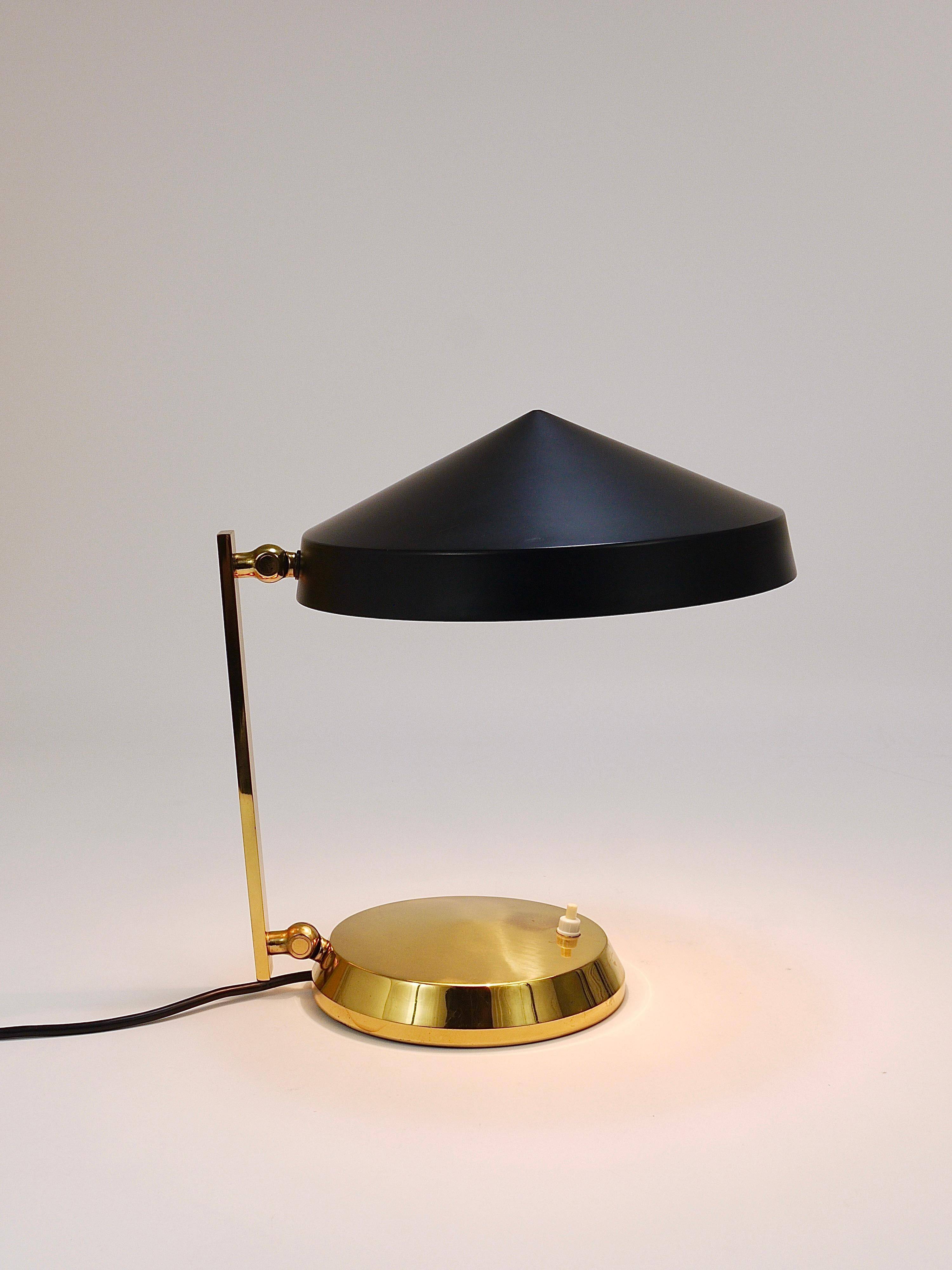 Mid-century table or desk lamp in black brass, Austria, 1960s.
