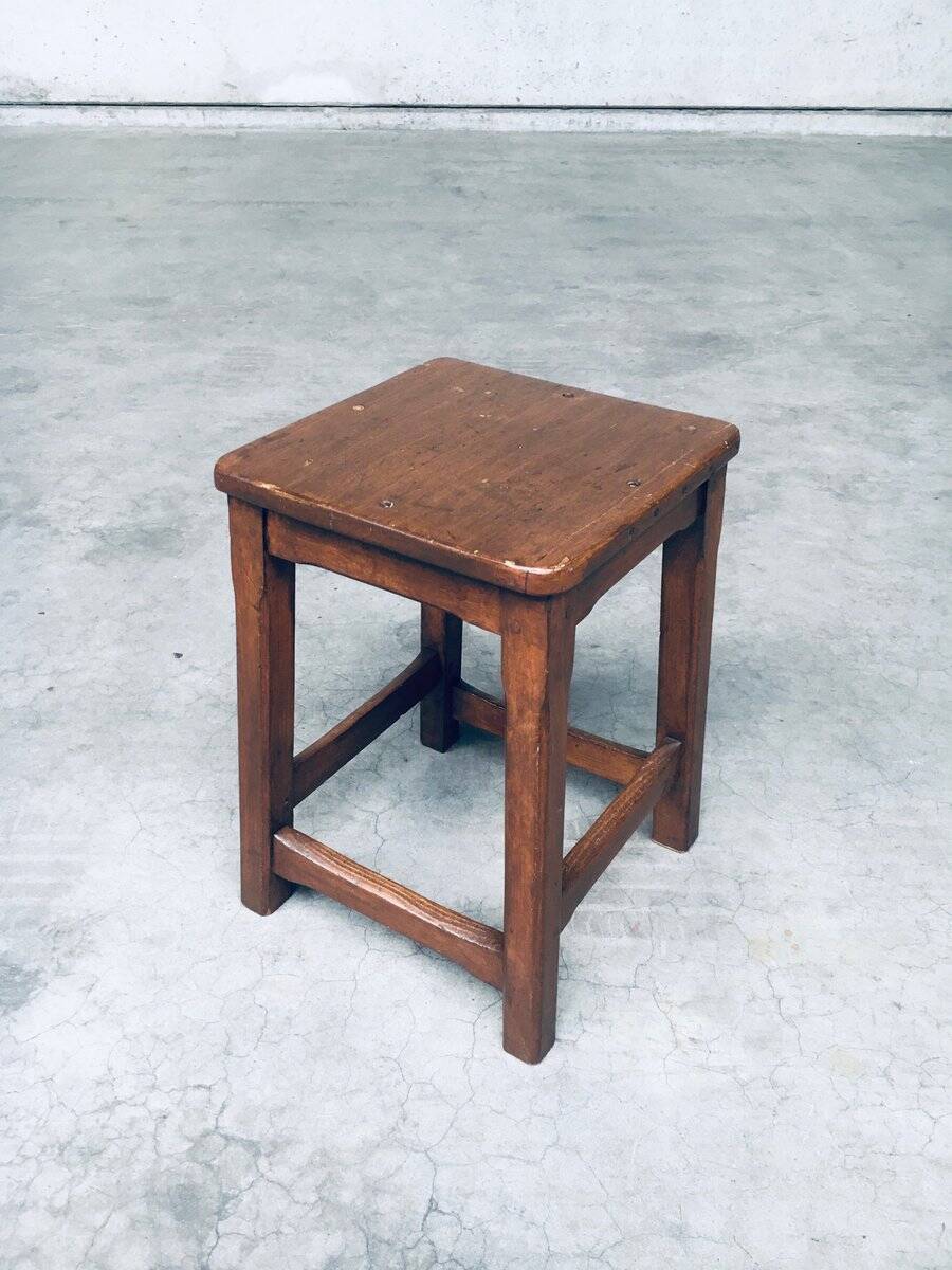 Set of Belgian Handcrafted Wooden Stools, 1940s