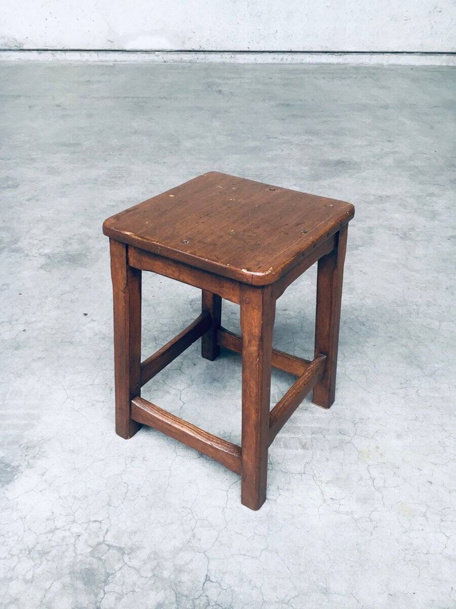 Set of Belgian Handcrafted Wooden Stools, 1940s