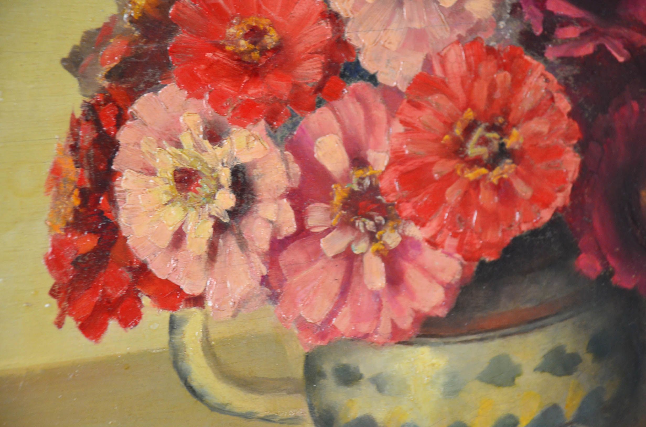 Oil on panel painting still life bouquet of flowers signed Durand