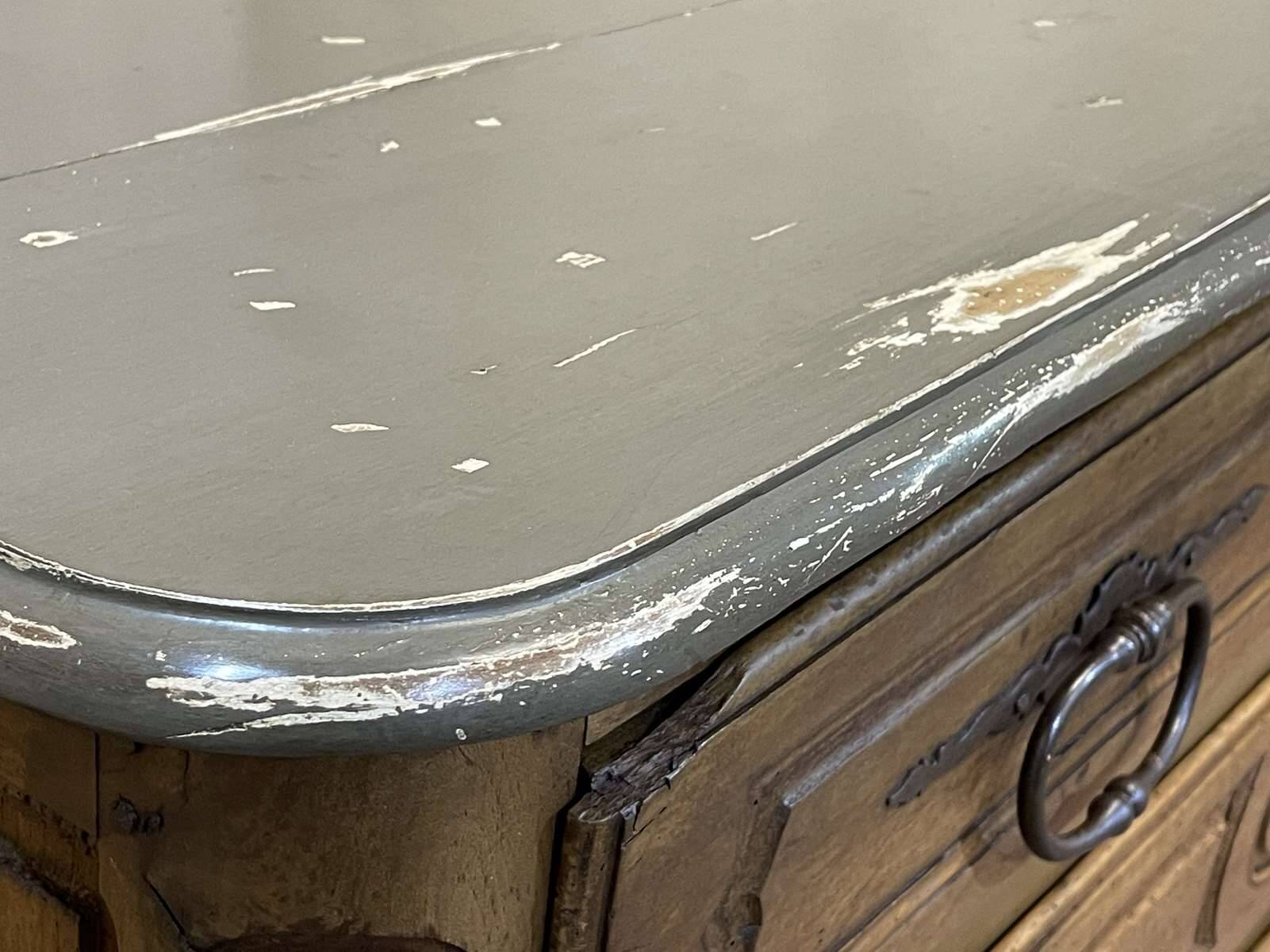 Louis XV XVIIIth century walnut commode with a grey patinated painted top.