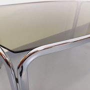 Vintage curved rectangular dining table in smoked glass and chrome metal