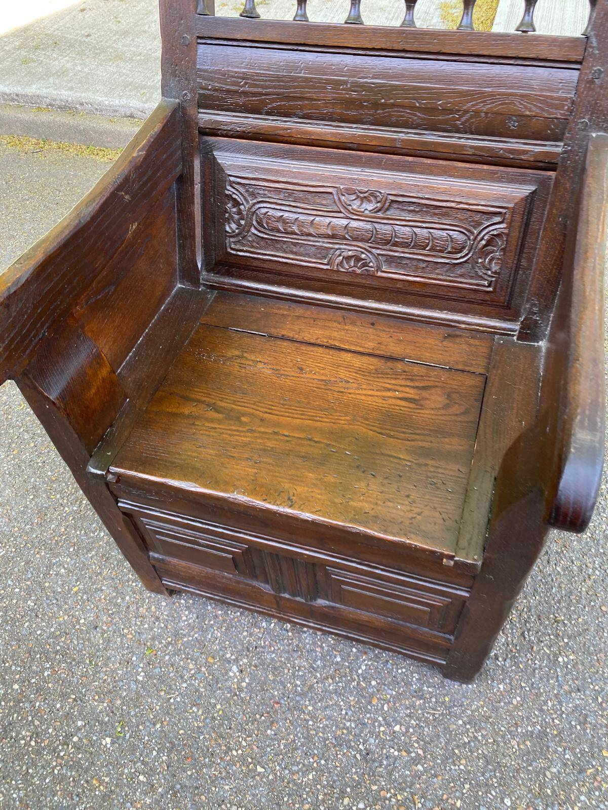 19th-century solid wood cathedral armchair