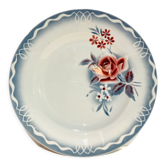 Plat rond fleuri bleu Olga Digoin Sarreguemines -vintage-retro