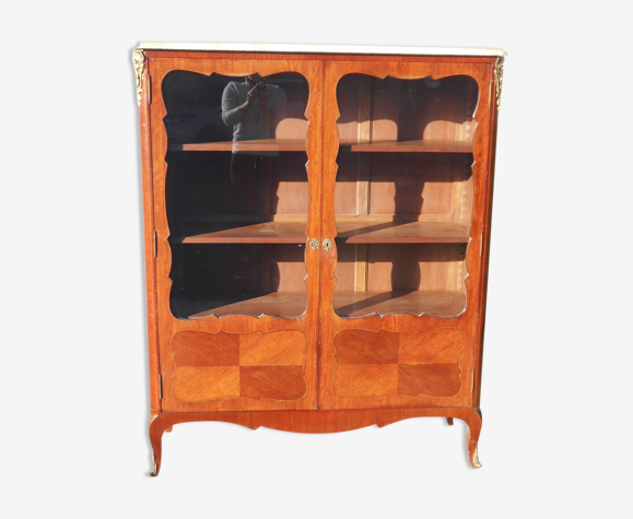 Rosewood marquetry display case and marble plan
