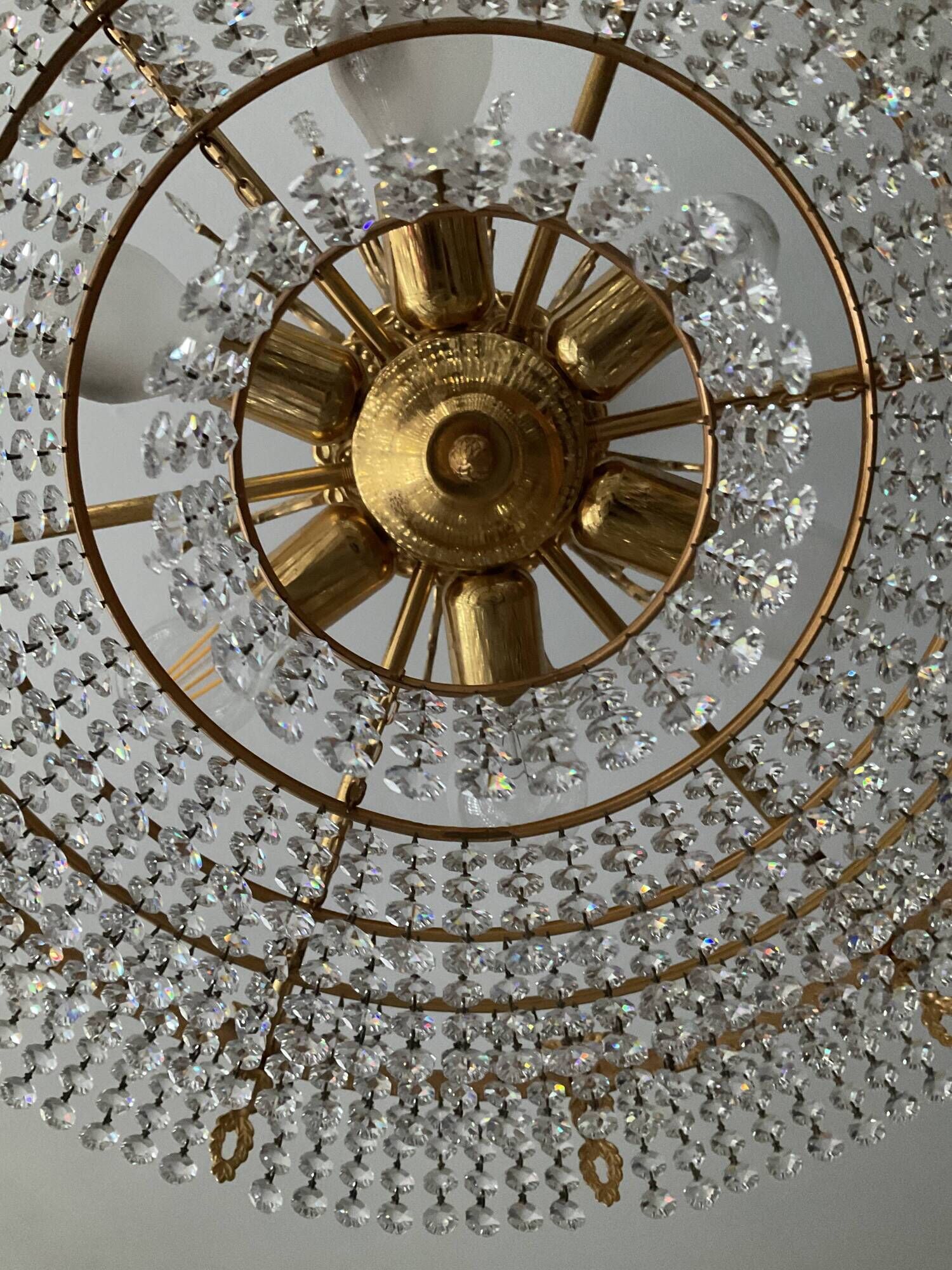 Old bronze waterfall chandelier with crystal tassels