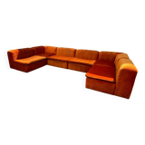 Grand canapé sectionnel Mid-Century composé de 6 éléments en velours orange