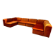 Large Mid Century sectional sofa of 6 elements in orange velvet
