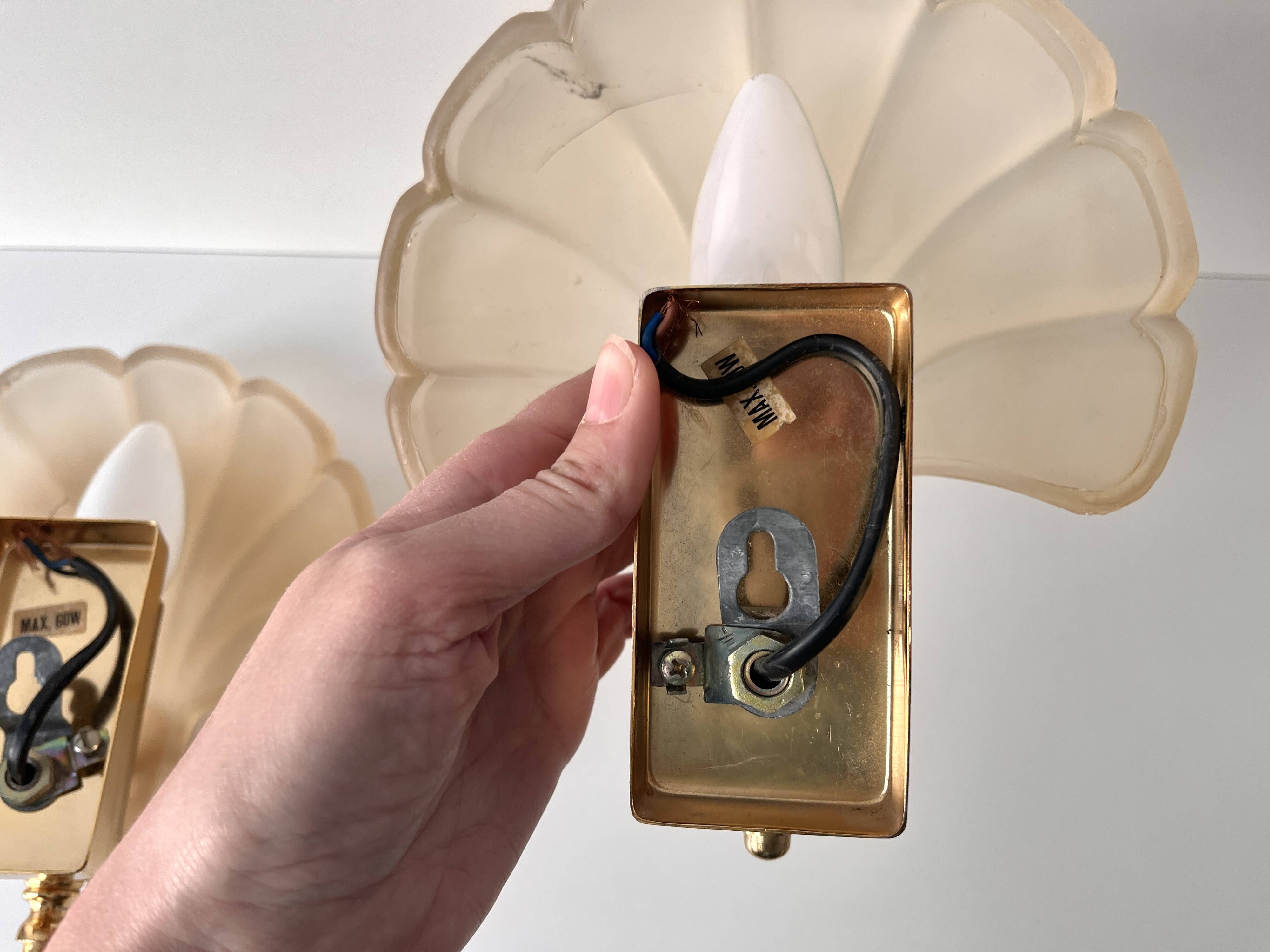 Appliques murales coquillages en verre vintage, lampes style art nouveau