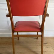 Vintage armchair from the 50s/60s – wood & red faux leather – Scandinavian style