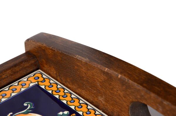 Plateau de service en faïence de Gien, décor Renaissance, France