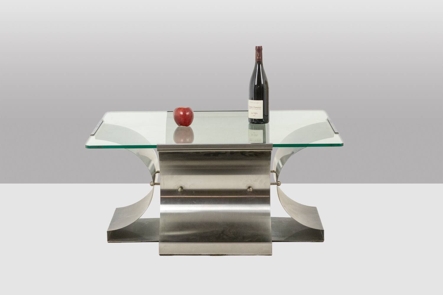 Brushed steel and glass coffee table, François Monnet, for Kappa, 1970.