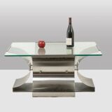 Brushed steel and glass coffee table, François Monnet, for Kappa, 1970.