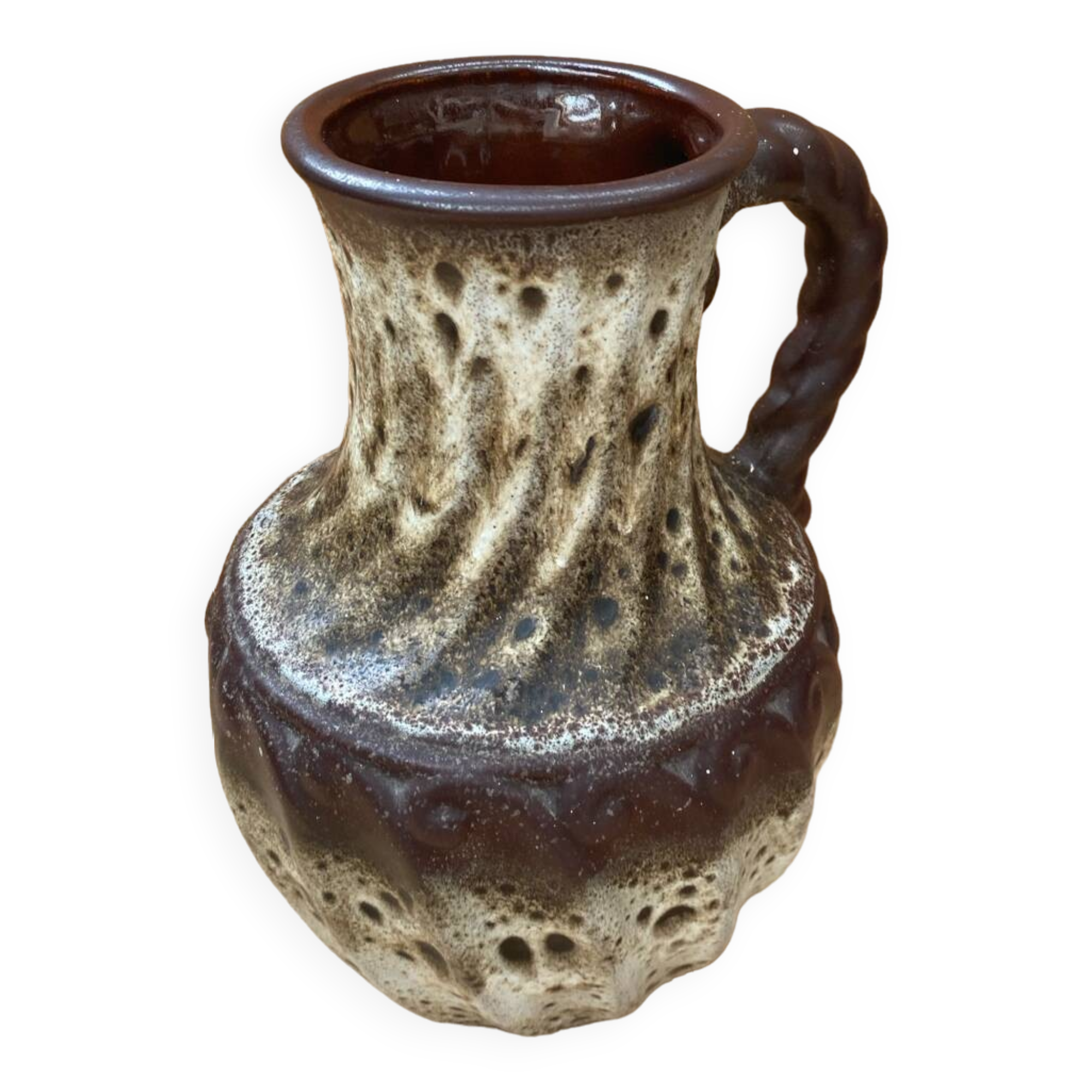 Antique west germany ceramic pitcher brown beige vintage