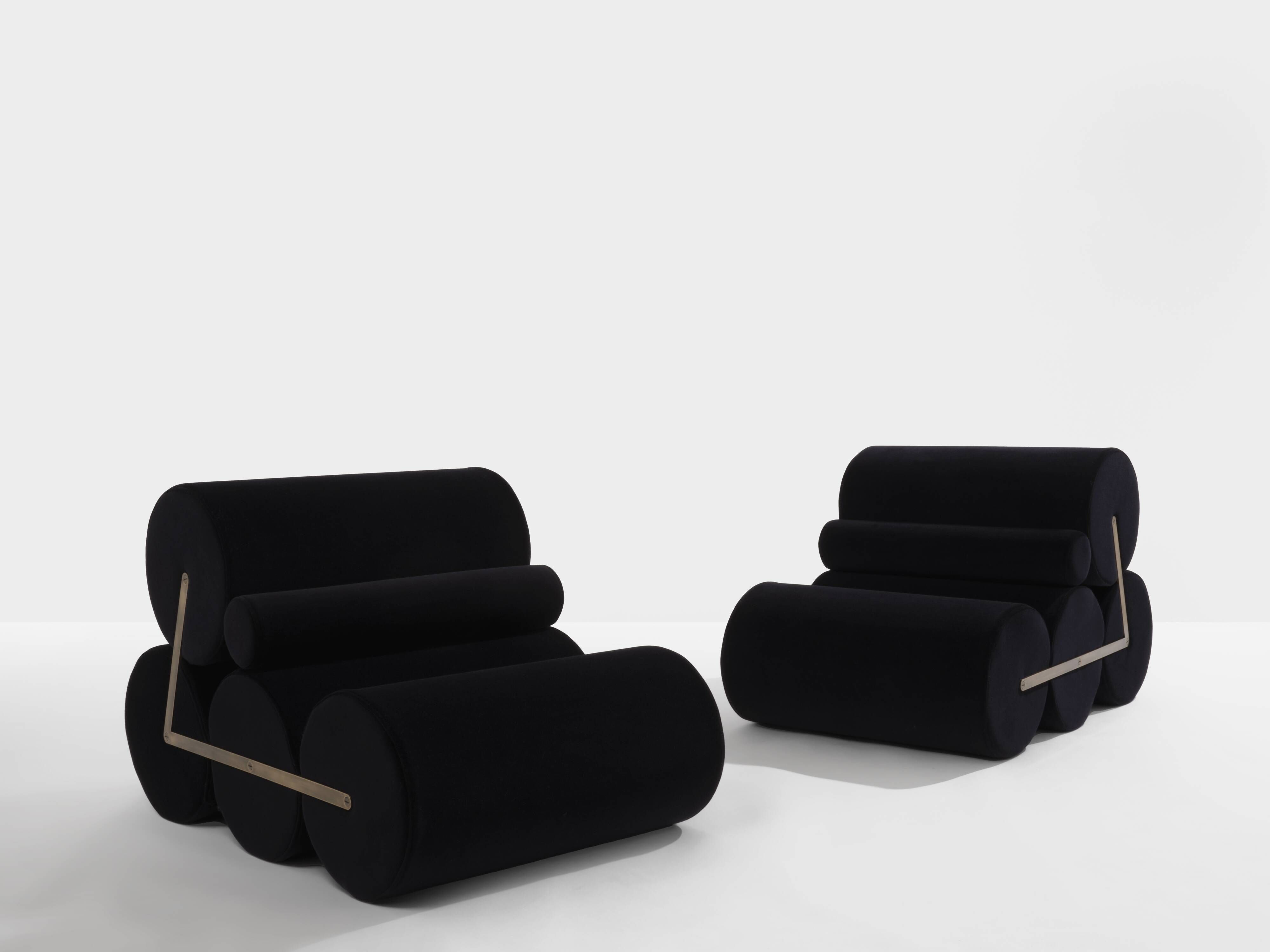 Pair of black velvet armchairs by Auro Trivellato for ALI 1972