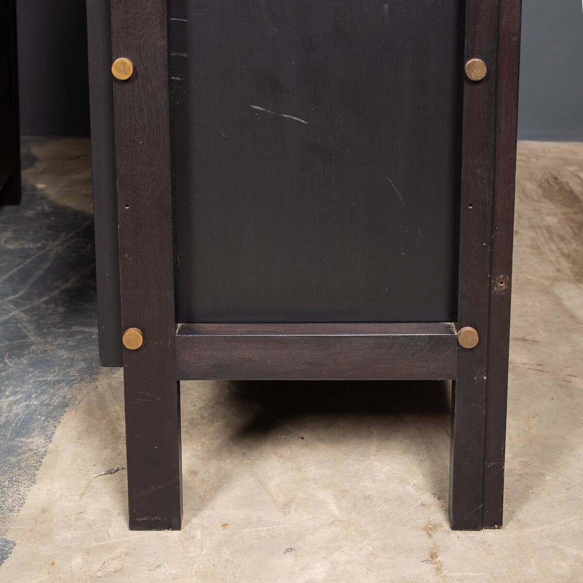 Striking 20thc italian ebonised etageres with open back & storage c.1970
