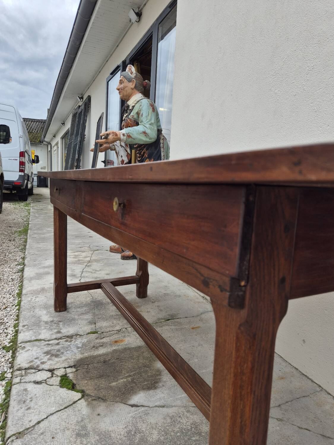 19th century solid walnut Burgundy farmhouse table with two drawers - 1m82
