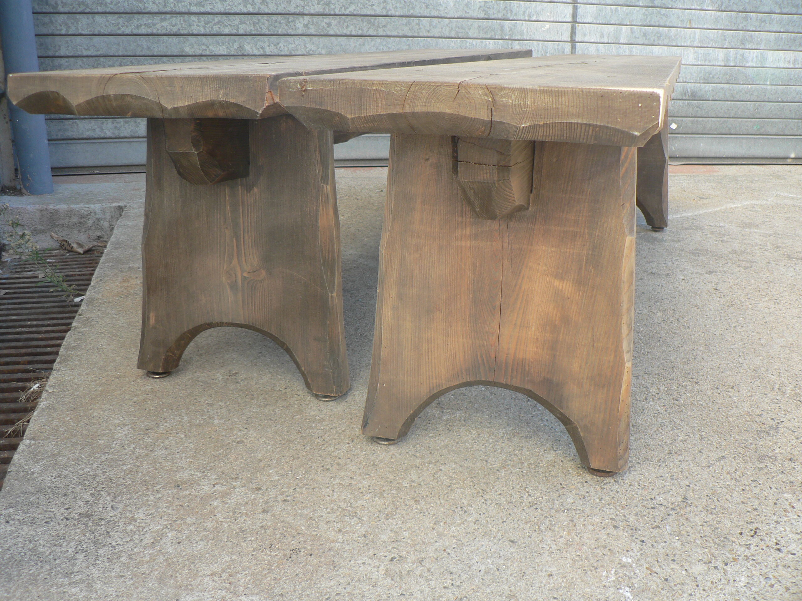 Pair of rustic farm table bench