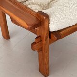 Salon de campagne italien en chêne avec nouveau revêtement en tissu bouclé, années 1970