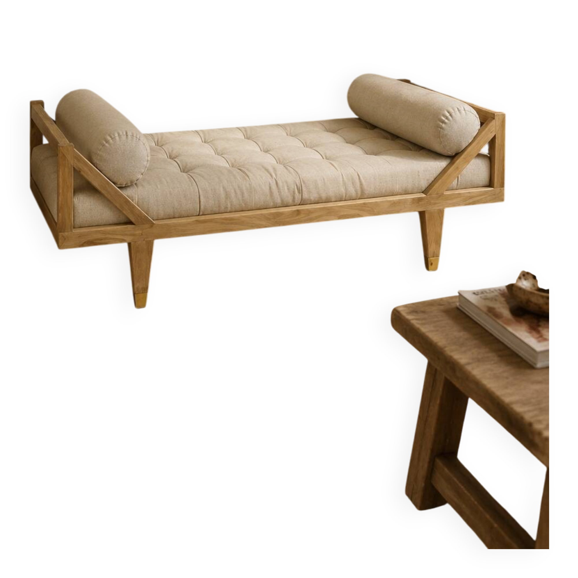Banquette lit d’appoint bois et tissu