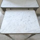 Nesting tables in dark wood and white marble