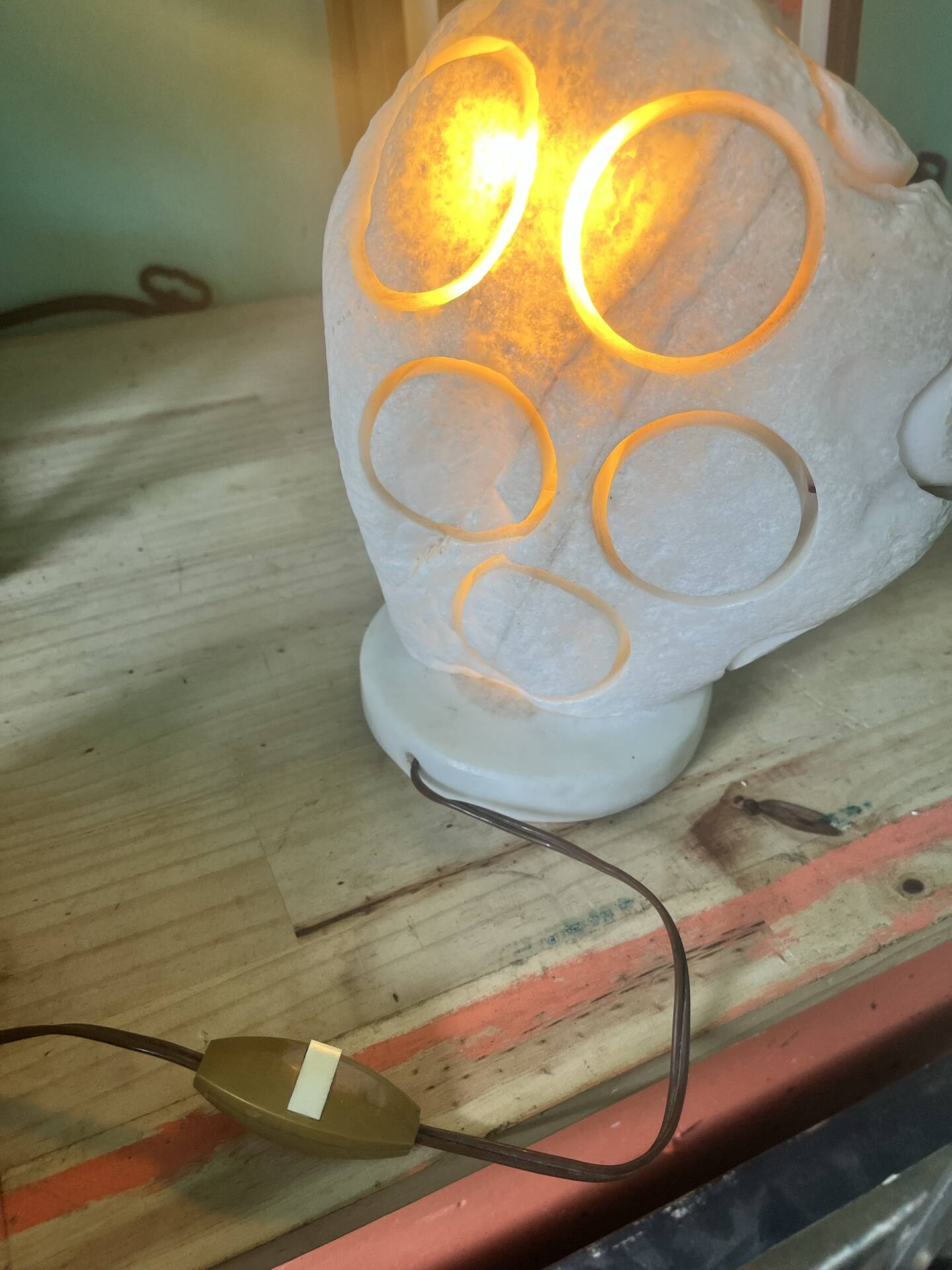Vintage carved stone mushroom table lamp