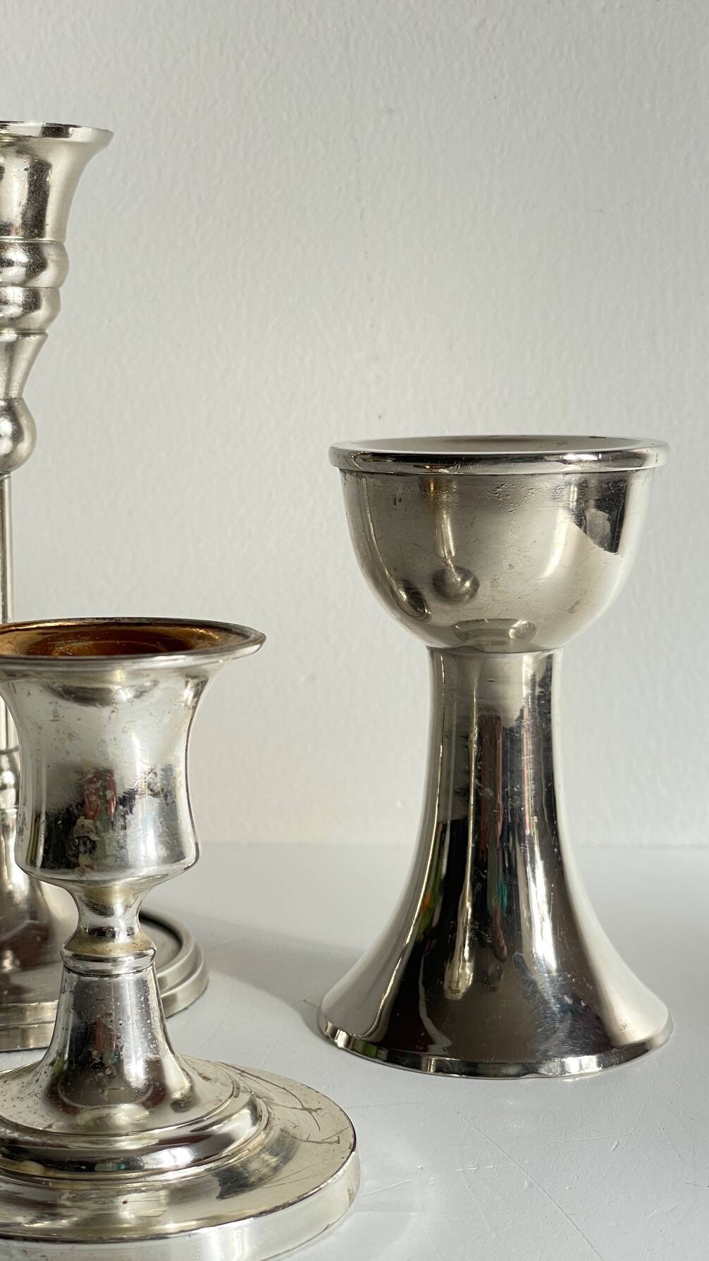 Vintage chrome metal candle holders