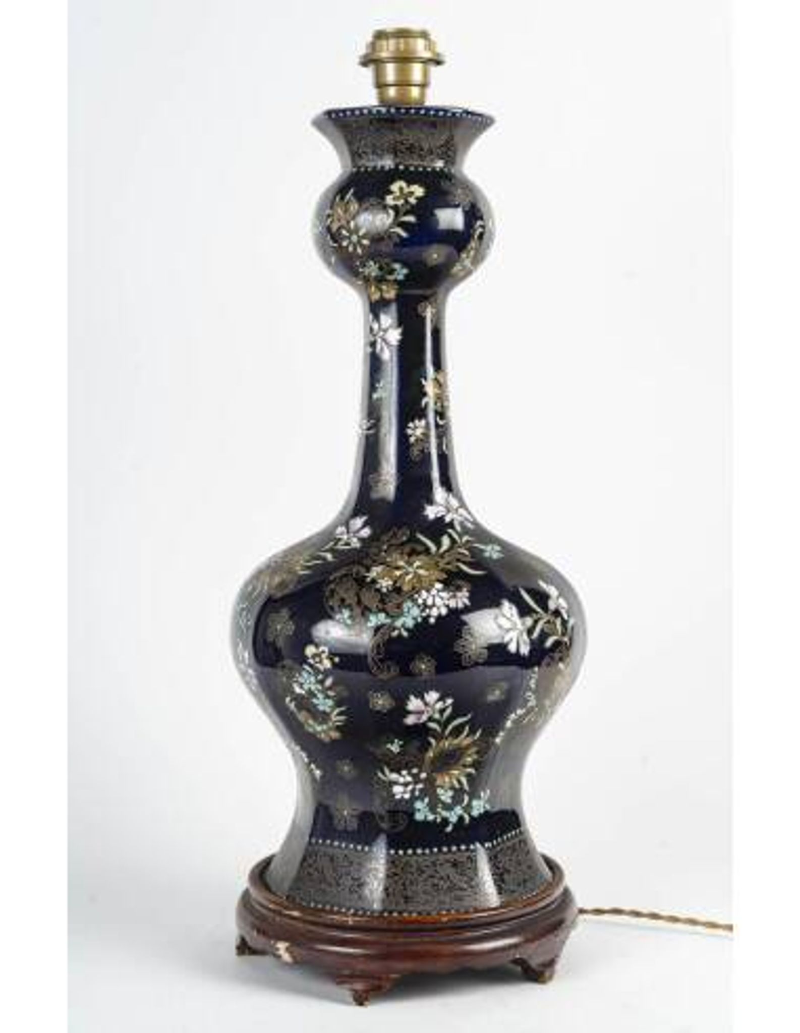 Enamelled porcelain table lamp base, 19th century, Napoleon III period.