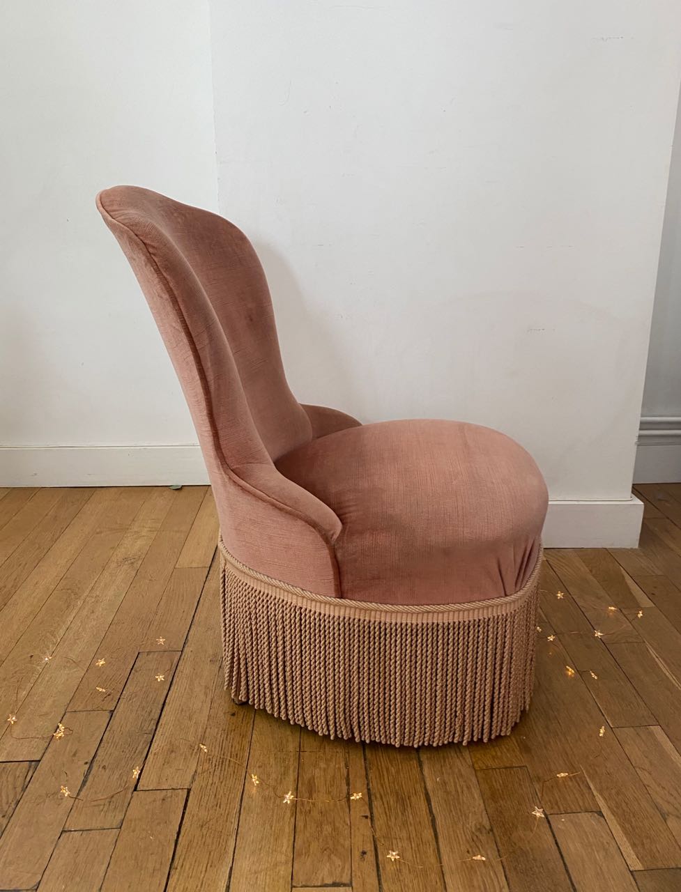 Fauteuil crapaud chauffeuse vieux rose