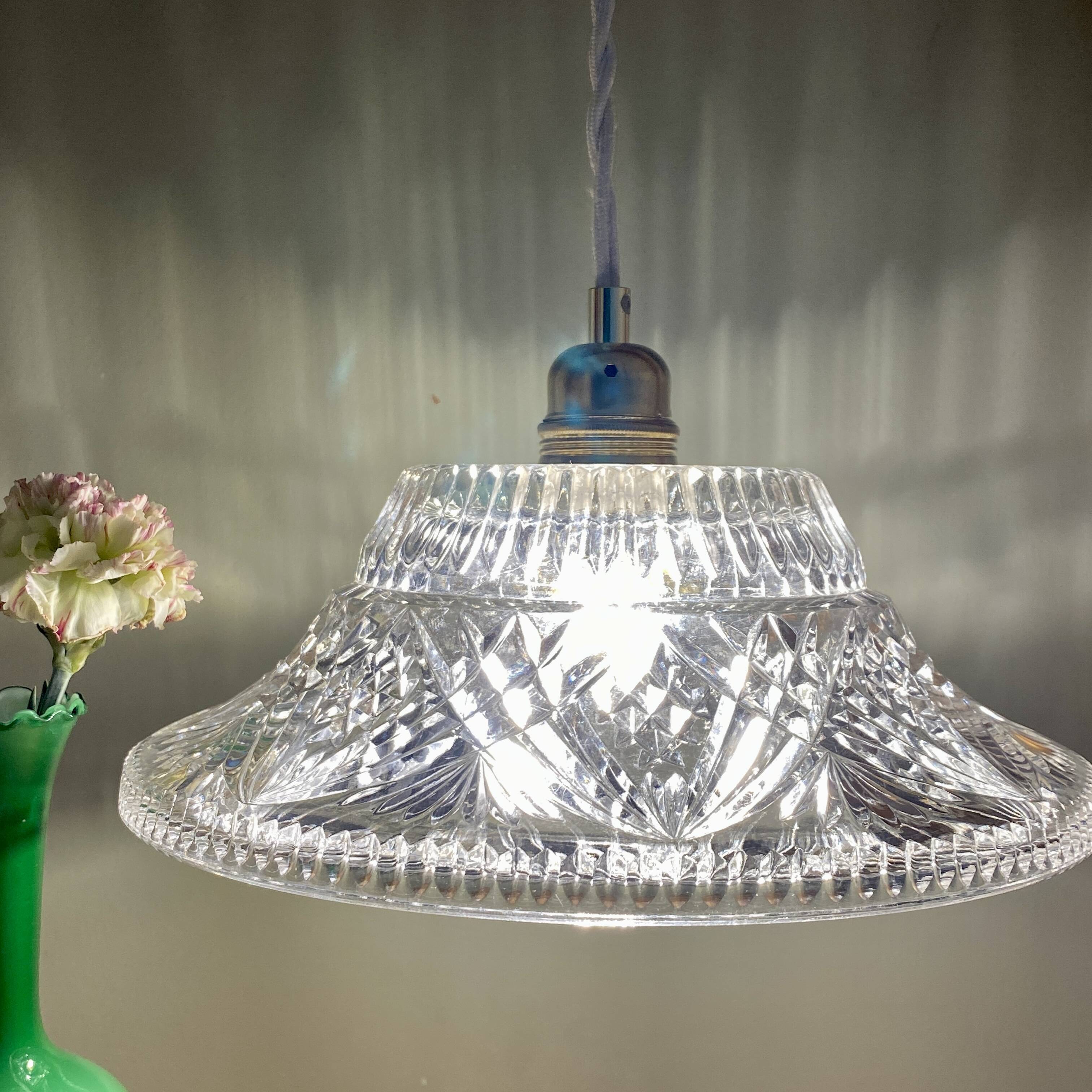 Vintage molded glass lampshade pendant light - tableware collection -