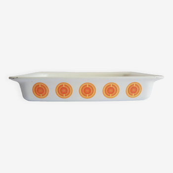 Rectangular oven dish orange patterns seventies Pyroflam electro vintage
