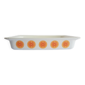 Rectangular oven dish orange patterns seventies Pyroflam electro vintage