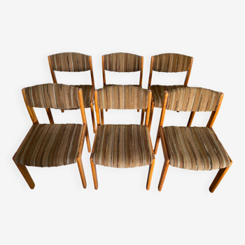 Set of 6 Scandinavian chairs wood and fabric wool an60 vintage