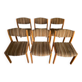Set of 6 Scandinavian chairs wood and fabric wool an60 vintage