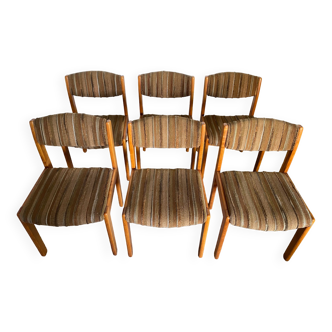 Set of 6 Scandinavian chairs wood and fabric wool an60 vintage
