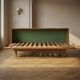 Mid-century wooden folding sofa bed frame, extendable daybed, Czechoslovakia, 190 × 151 × 77 cm