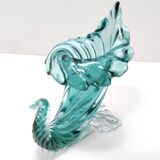Teal Murano Glass Cornucopia Vase by Archimede Seguso, Italy