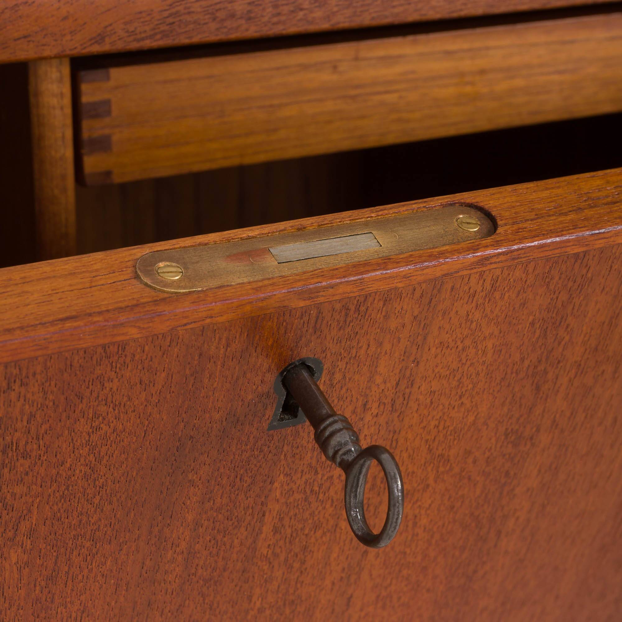 Three-compartment teak wall cabinet by Kai Kristiansen for FM Mobler, Denmark, 1960s
