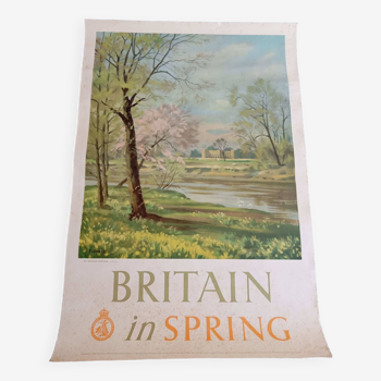 Original vintage travel poster Britain in Spring Donald Towner, UK
