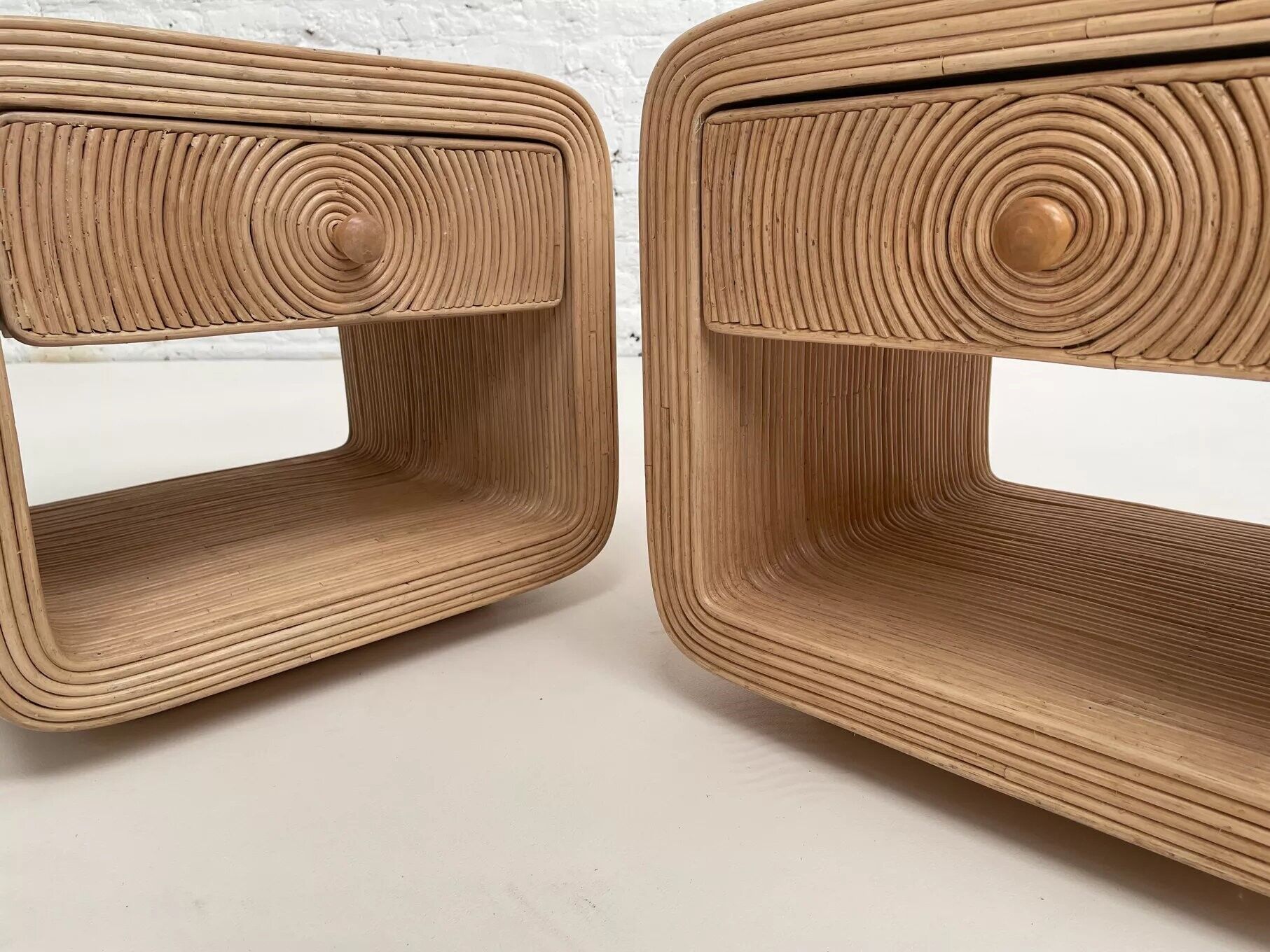 Pair of rattan bedside tables
