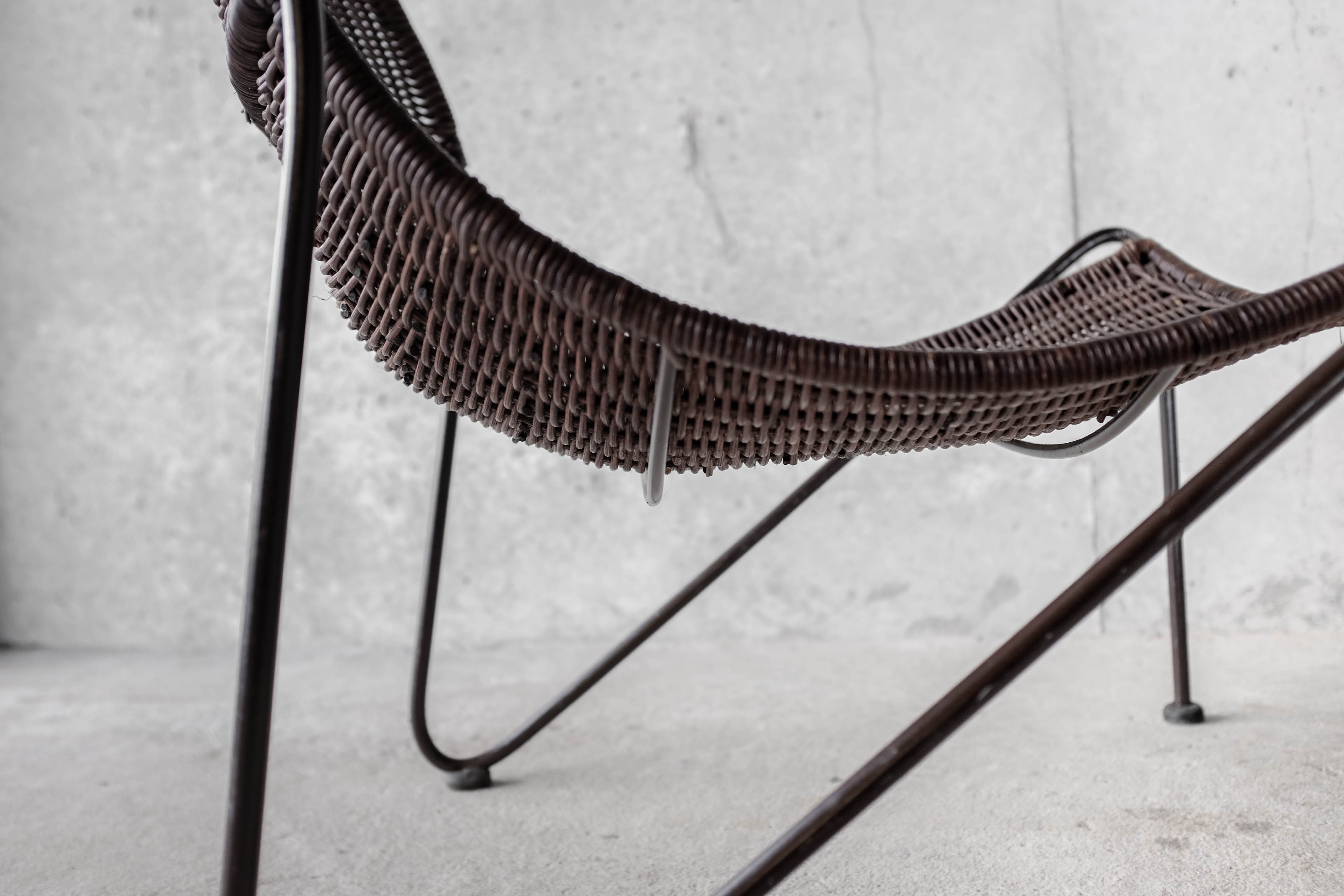 Frederick Weinberg USA rattan armchair and metal structure, 1950