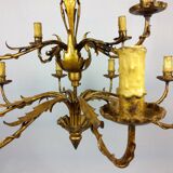 Golden luster with 12 arms of light decorated with leaves 1940