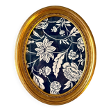 Oval frame in gilded wood with domino paper Antoinette Poisson 30C "Indienne"