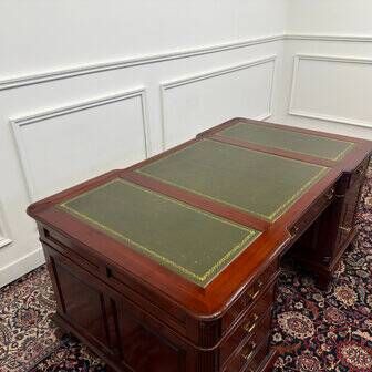 Classic English partner desk green leather