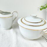 Service à thé/café vintage en porcelaine Bernardaud & Cie Limoges France blanche doré