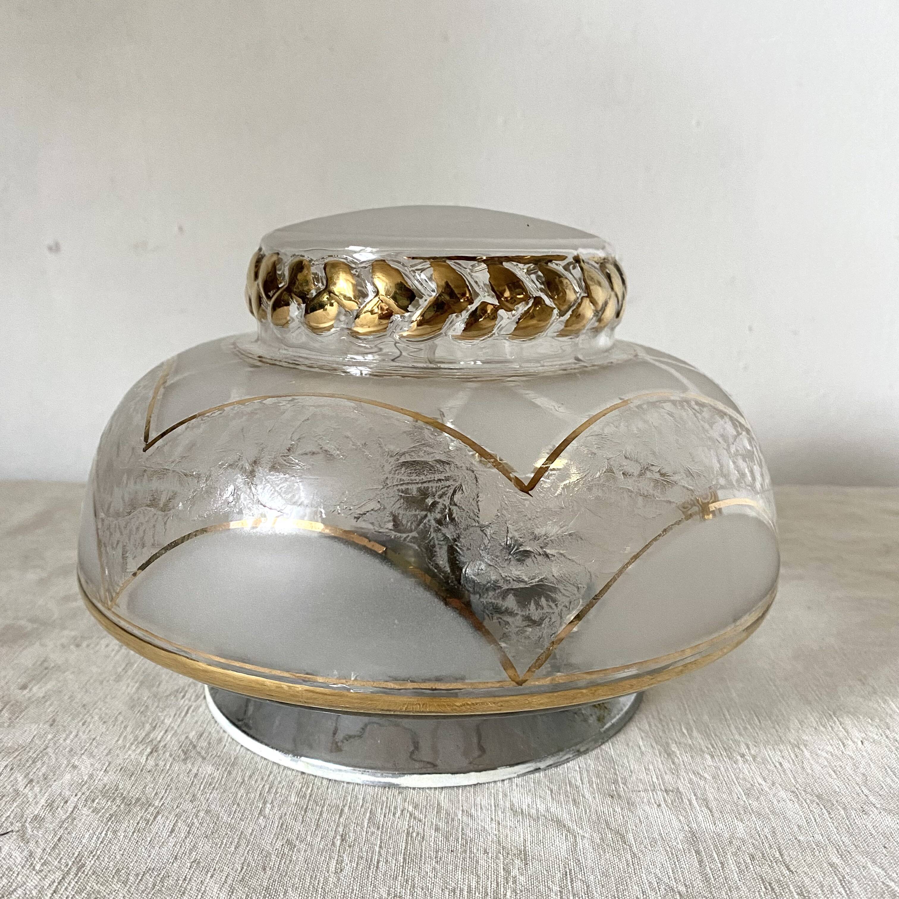 Art Deco ceiling light in frosted glass and gold