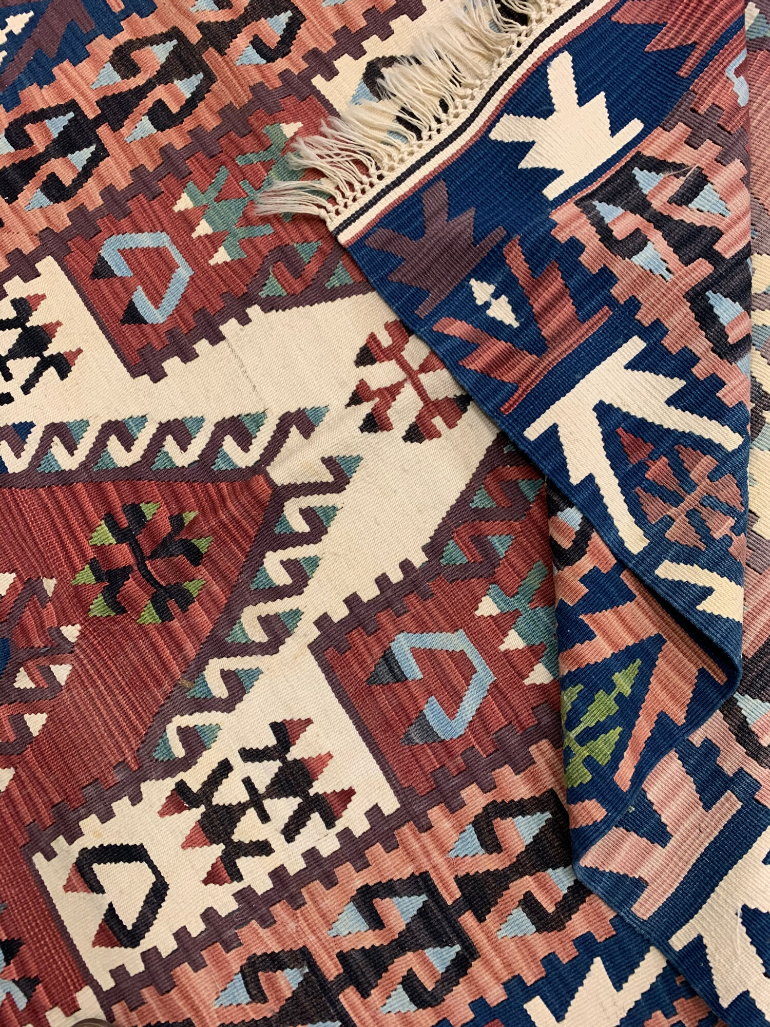 Wool antique kilim, tribal motif wool area rug- 212x290cm