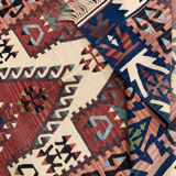 Wool antique kilim, tribal motif wool area rug- 212x290cm