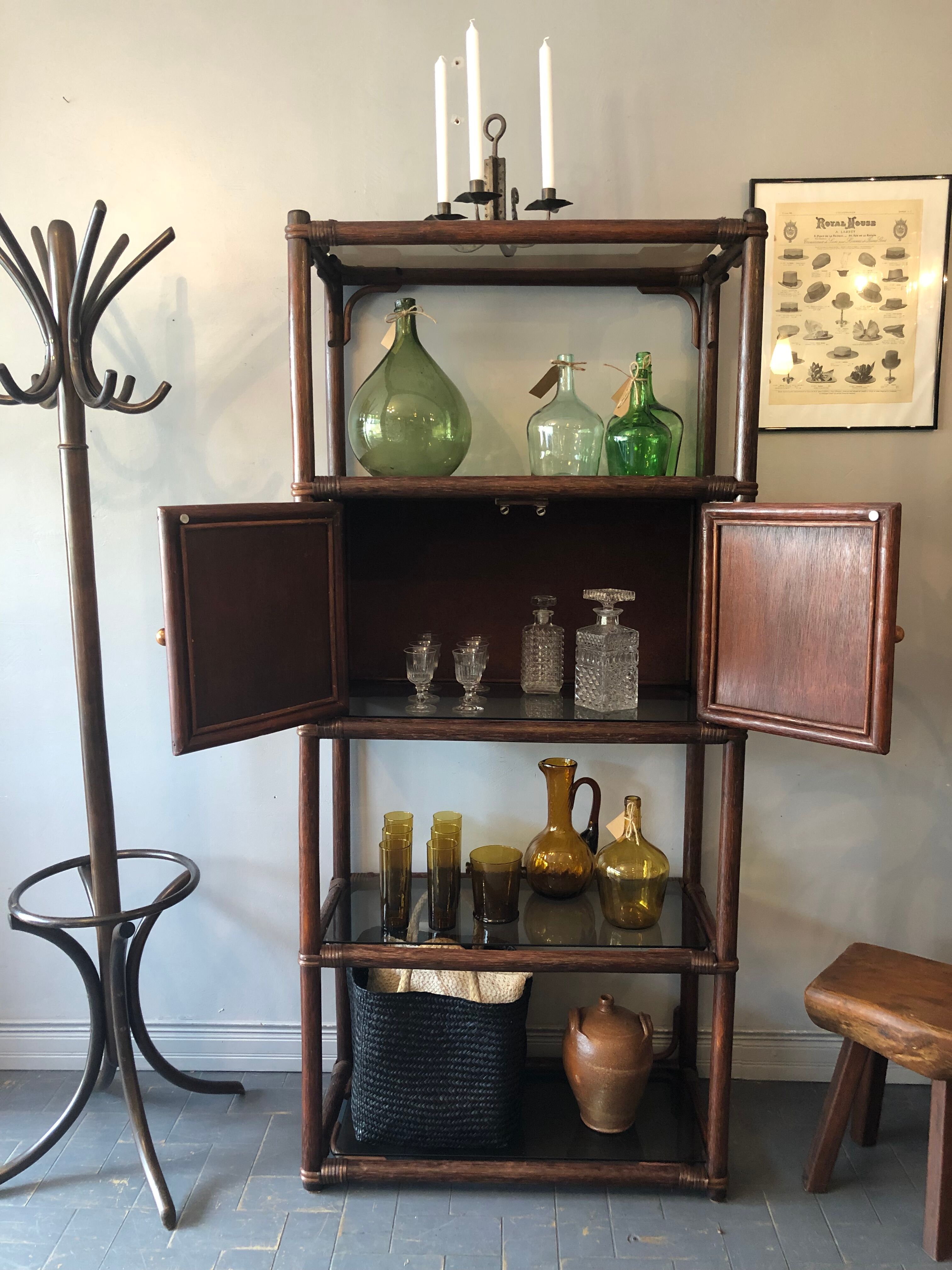 Bamboo and rattan bookcase 70s-80s