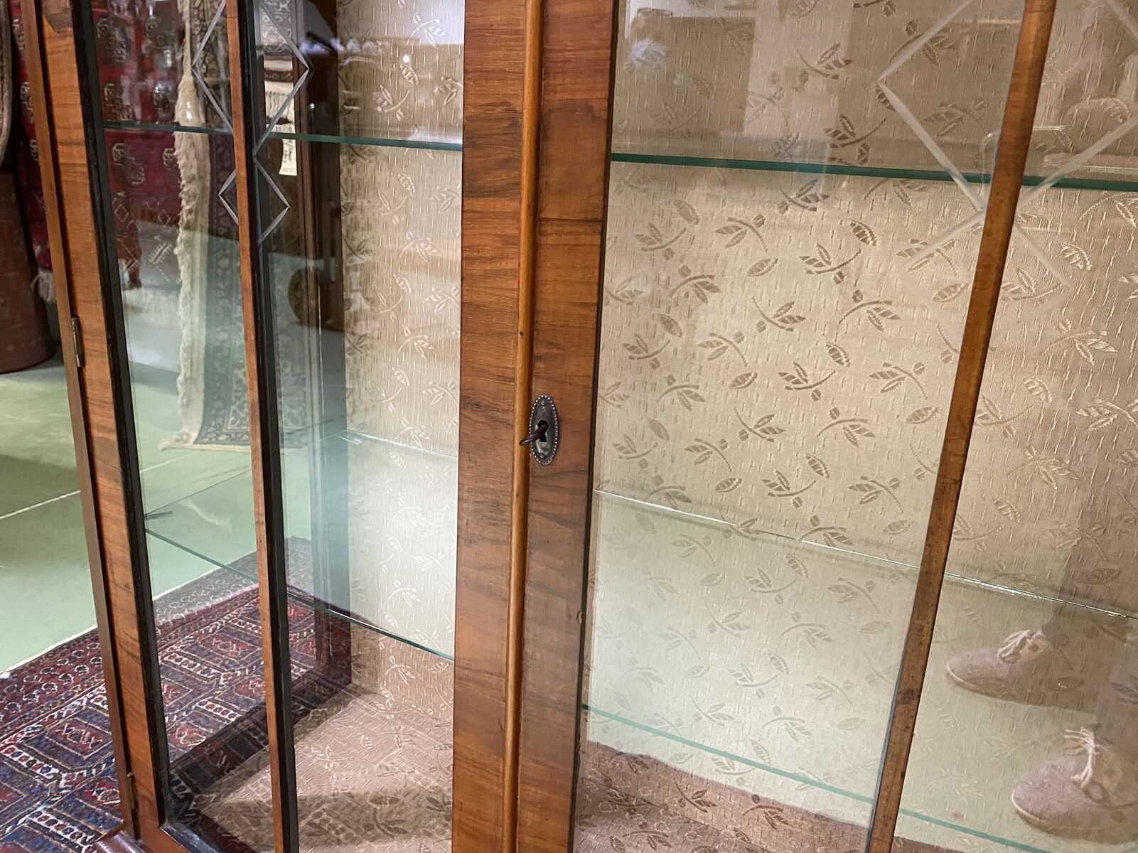 English art deco walnut showcase